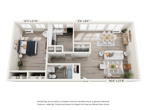 Floor plan for 1 bed, 1 bath, 900 sqft